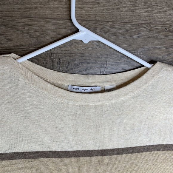 Eight Eight Eight Tunic Sweater Womans M Tan Brown Stripe Front Pockets LS - Picture 5 of 9